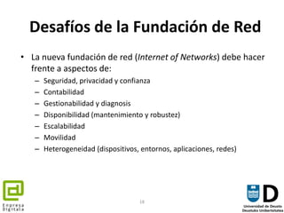 Desafíos de la Fundación de Red<br />La nueva fundación de red (Internet of Networks) debe hacer frente a aspectos de:<br ...