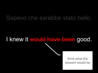 Sapevo che sarebbe stato bello.
I knew it would have been good.
think what the
present would be
 
