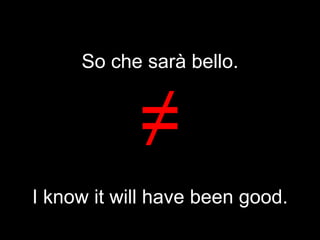 So che sarà bello.
≠
I know it will have been good.
 