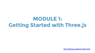 MODULE 1:
Getting Started with Three.js
http://threejs.org/docs/index.html
 