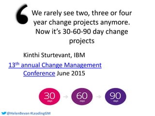 @HelenBevan #LeadingGM
Kinthi Sturtevant, IBM
13th annual Change Management
Conference June 2015
We rarely see two, three ...
