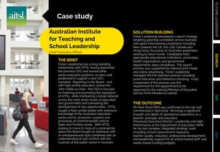 FUTURE
LEADERSHIP
SEARCH
GIG
CLA
THE BRIEF
Fisher Leadership has a long-standing
relationship with AITSL having appointed
...