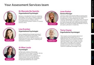 FUTURE
LEADERSHIP
SEARCH
GIG
CLA
Your Assessment Services team
Dr Marcele De Sanctis
Organisational Psychologist
Lisa is a...