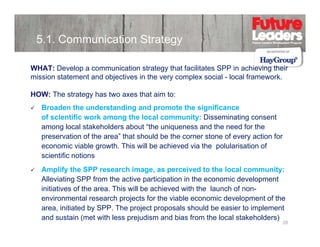 5.1. Communication Strategy
WHAT: Develop a communication strategy that facilitates SPP in achieving their
mission stateme...