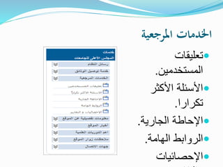 ‫املرجعية‬ ‫اخلدمات‬
‫تعليقات‬
‫المستخدمين‬.
‫األكثر‬ ‫األسئلة‬
‫تكرارا‬.
‫الجارية‬ ‫اإلحاطة‬.
‫الهامة‬ ‫الروابط‬.
‫اإلحصائيات‬
 