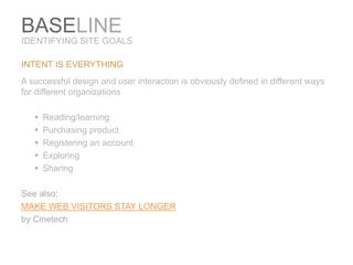 BASELINEWHAT WE’RE NOT COVERING PREREQS TO INNOVATIONRobust discovery, architecture and design processImplementation AND maintenance of good technical solutionCreation AND continued publication of excellent content