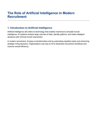 The Role of Artificial Intelligence in Modern Recruitment | PDF