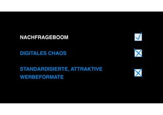 NACHFRAGEBOOM


DIGITALES CHAOS


STANDARDISIERTE, ATTRAKTIVE
WERBEFORMATE
 