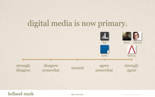 digital media is now primary.RajEdwardBarbaraKeithBorisstronglydisagreestronglyagreeagreesomewhatdisagreesomewhatneutral