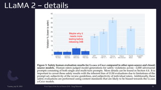 LLaMA 2 – details
Tuesday, July 25, 2023 From State of the Art to Future of AI - Greg Makowski 36
Maybe why it
needs more
testing before
releasing 34B
 