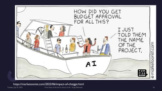 Tuesday, July 25, 2023 From State of the Art to Future of AI - Greg Makowski 45
https://marketoonist.com/2023/06/impact-of-chatgpt.html
 