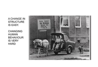 A CHANGE IN
STRUCTURE
IS EASY.
CHANGING
HUMAN
BEHAVIOUR
IS VERY
HARD
 
