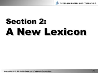 Copyright 2011, All Rights Reserved – Teksouth Corporation Section 2: A New Lexicon 
