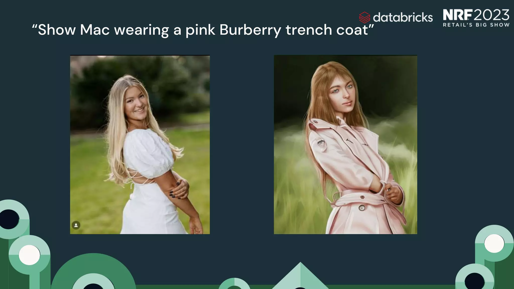 “Show Mac wearing a pink Burberry trench coat”
 