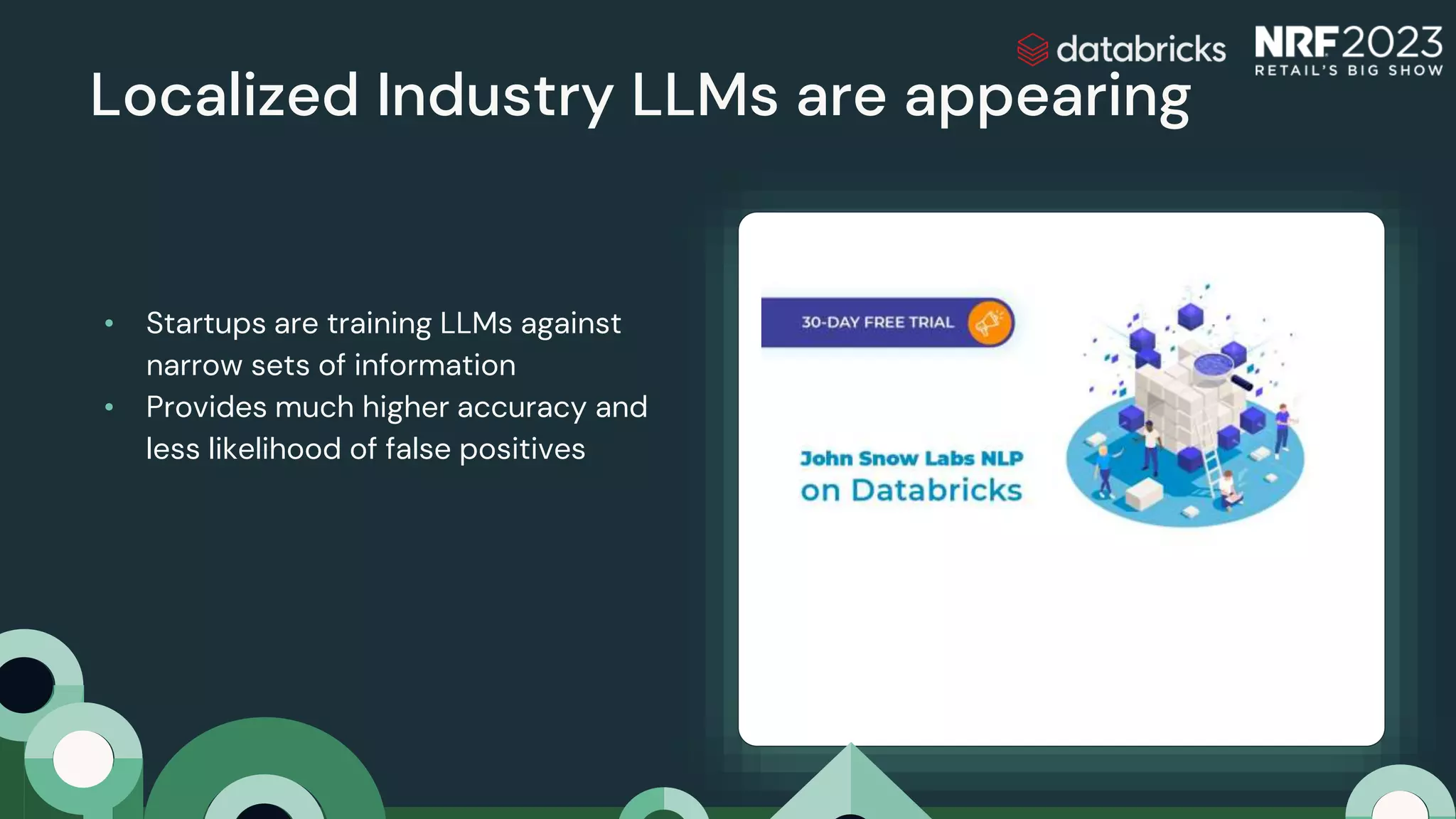 Localized Industry LLMs are appearing
• Startups are training LLMs against
narrow sets of information
• Provides much higher accuracy and
less likelihood of false positives
 