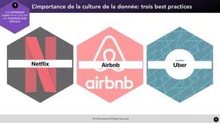 L’importance de la culture de la donnée: trois best practices
© HUB Institute All Rights Reserved 8
1
UNE EXPÉRIENCE
CLIENT PROPULSÉE PAR
UNE STRATÉGIE DATA
EFFICACE
Netﬂix Airbnb Uber
 