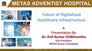 P. O B O X 2 4 , A T H W A L I N E S , S U R A T – 3 9 5 0 0 1 , G U J A R A T , I N D I A 1 of 55
Dr. Anil Kumar Chillimuntha
Vice-President,
METAS Group of Hospitals
A
Presentation By
Future of Digitalised
Healthcare Infrastructure
 
