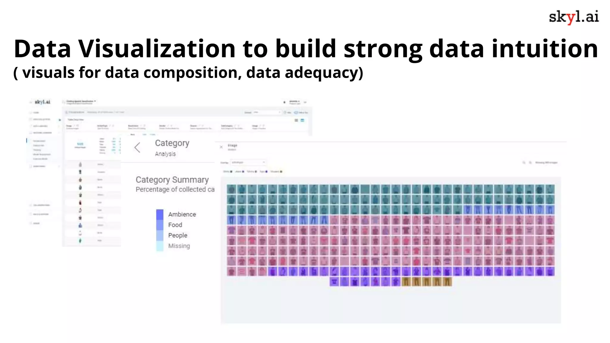 Data Visualization to build strong data intuition
( visuals for data composition, data adequacy)
 