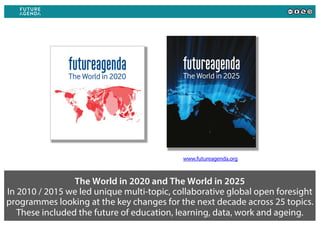 The World in 2020 and The World in 2025
In 2010 / 2015 we led unique multi-topic, collaborative global open foresight
prog...