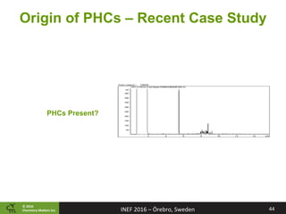 ©	2016		
Chemistry	Ma2ers	Inc.
Origin of PHCs – Recent Case Study
PHCs Present?
44	INEF	2016	–	Örebro,	Sweden	
 