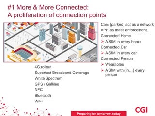 #1 More & More Connected:
A proliferation of connection points
4G rollout
Superfast Broadband Coverage
White Spectrum
GPS ...