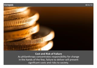 Cost	and	Risk	of	Failure	
As	philanthropy	concentrates	responsibility	for	change		
in	the	hands	of	the	few,	failure	to	del...