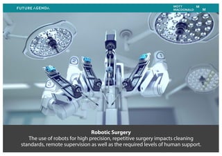 Robotic Surgery
The use of robots for high precision, repetitive surgery impacts cleaning
standards, remote supervision as...