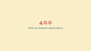 4.0.0
Clean up. Remove deprecations.
 