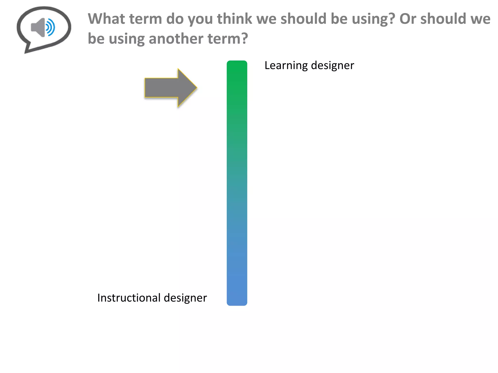 What term do you think we should be using? Or should we
be using another term?
Instructional designer
Learning designer
 