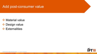  Material value
 Design value
 Externalities
Add post-consumer value
 