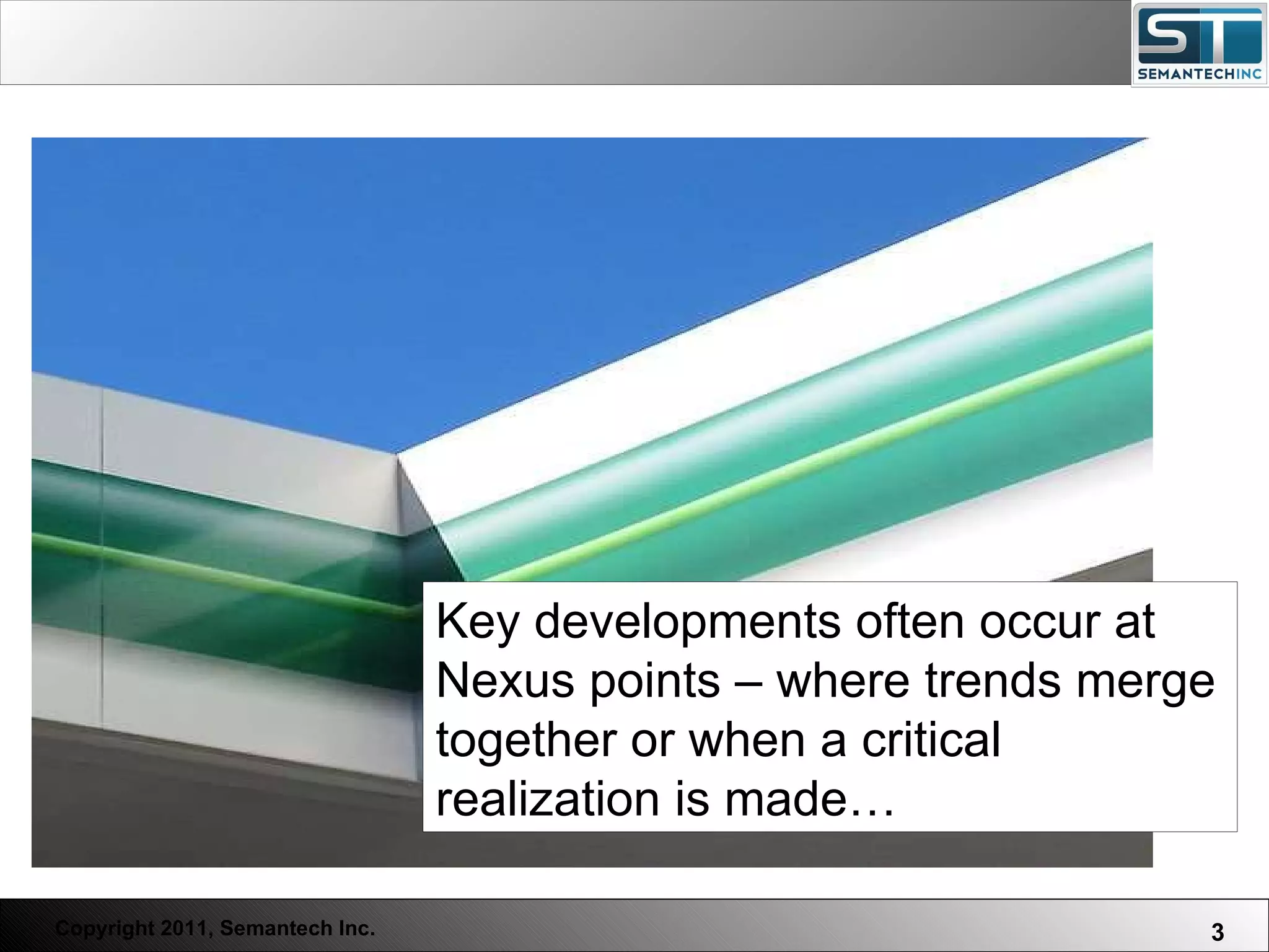 Key developments often occur at Nexus points – where trends merge together or when a critical realization is made… 