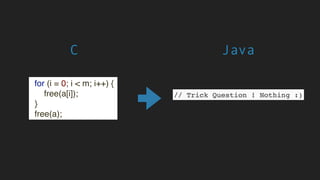 ?
for (i = 0; i < m; i++) {
 

free(a[i])
;

}

free(a);
// Trick Question ! Nothing :)
C Java
 