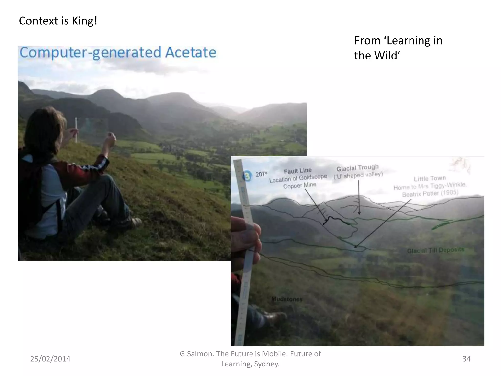 Context is King!
From ‘Learning in
the Wild’

25/02/2014

G.Salmon. The Future is Mobile. Future of
Learning, Sydney.

34

 