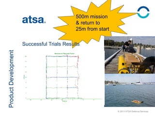 © 2013 ATSA Defence Services
500m mission
& return to
25m from start
Successful Trials Results
ProductDevelopment
 