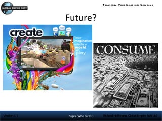 Trans form You r Id e as into S olu tions



              Future?




Version 1.1   Pages (Who cares!)   Richard Hoffmann, Global Empire Soft Ltd
 