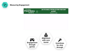 Measuring Engagement
Engagement
through
games
Alignment
with core
brand Incentives
for click
through
 