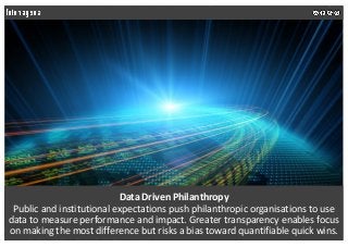 Data Driven Philanthropy
Public and institutional expectations push philanthropic organisations to use
data to measure per...