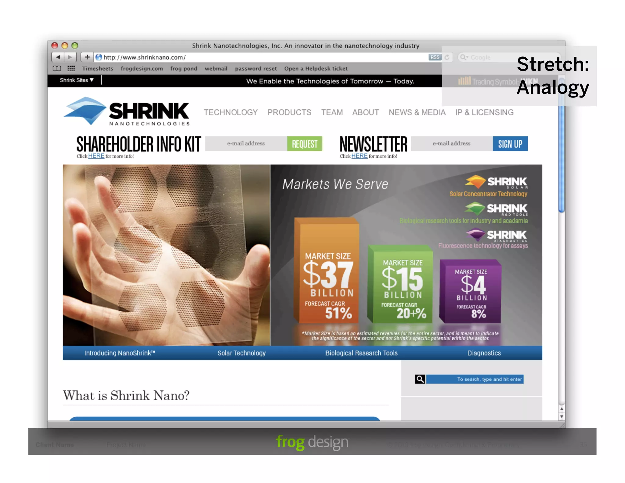 Stretch:
                                                                         Analogy




Client Name   Project Name   © 2010 frog design. Conﬁdential & Proprietary.    35
 