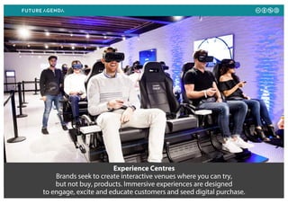 Experience Centres
Brands seek to create interactive venues where you can try,
but not buy, products. Immersive experience...
