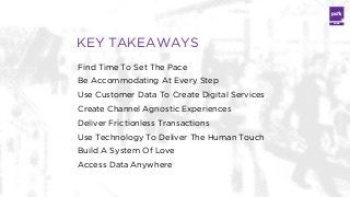 LABS

KEY TAKEAWAYS
Find Time To Set The Pace
Be Accommodating At Every Step
Use Customer Data To Create Digital Services
...