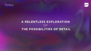 A RELENTLESS EXPLORATION 
OF
THE POSSIBILITIES OF RETAIL
Today
 