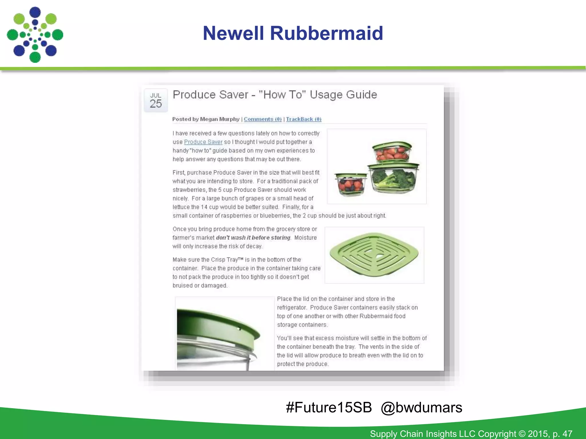 Supply Chain Insights LLC Copyright © 2015, p. 47
#Future15SB @bwdumars
Newell Rubbermaid
 