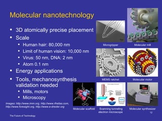 Molecular nanotechnology  <ul><li>3D atomically precise placement  </li></ul><ul><li>Scale </li></ul><ul><ul><li>Human hai...