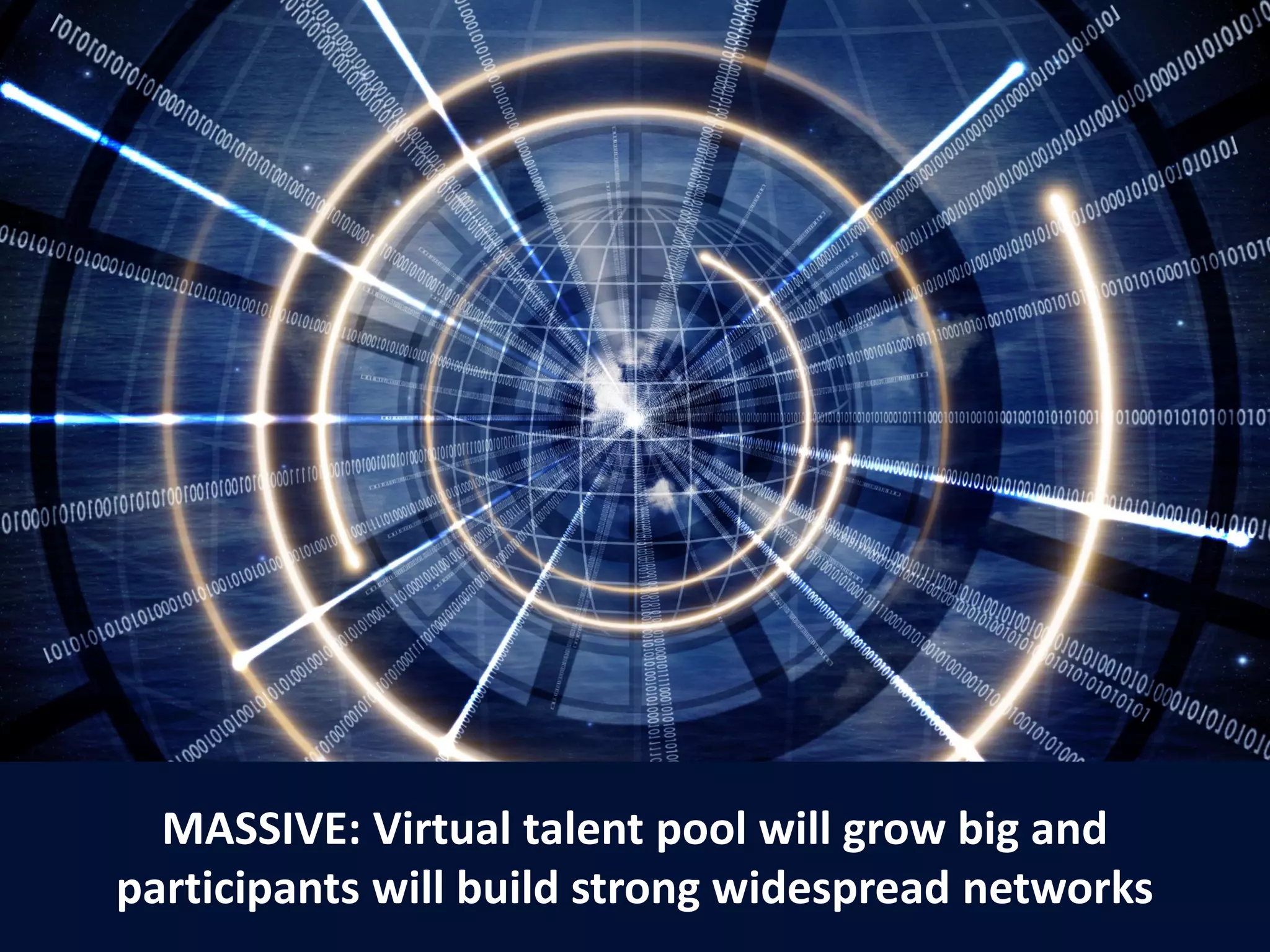 11
MASSIVE: Virtual talent pool will grow big and
participants will build strong widespread networks
 