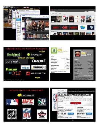 140
Copyright 2011 Stuart WayneVolkow. Xtropia Partners
Internet Original Content Networks
MAKER STUDIOS
EQAL
VEVO
142
SPORTS OVER THE INTERNET
143 144
http://www.nba.com/leaguepass/broadband/index.html
 