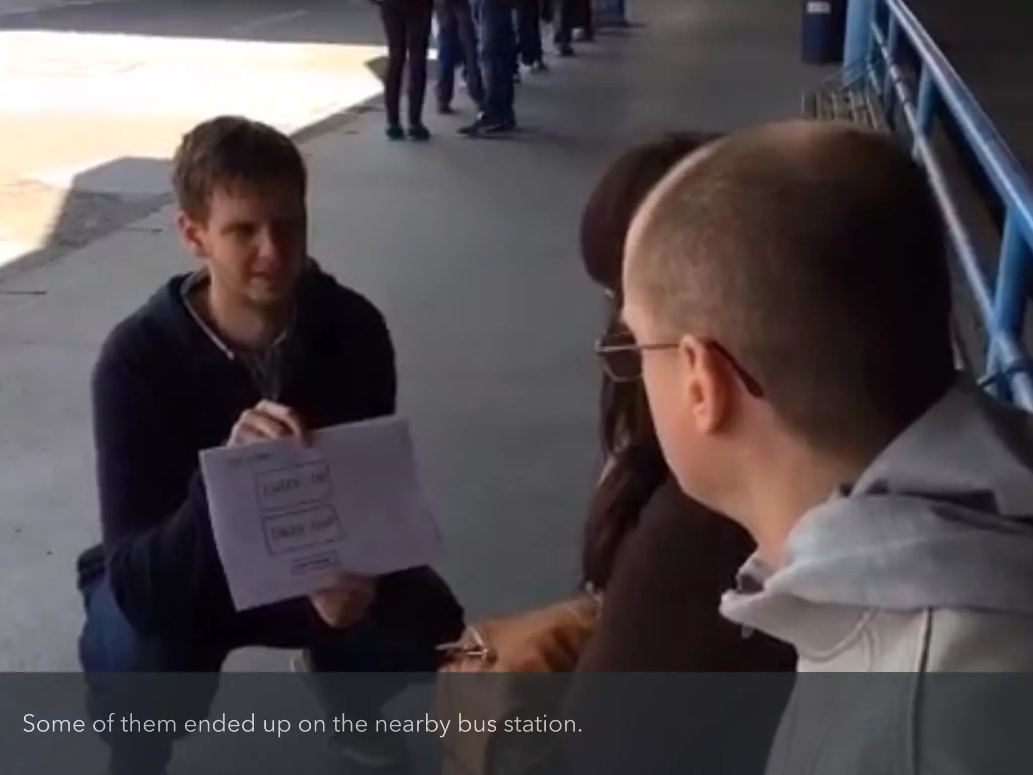 Some of them ended up on the nearby bus station.
 