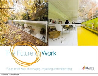 The Future of Work

      Future-proof ways of managing, organising and collaborating
dimanche 25 septembre 11
 