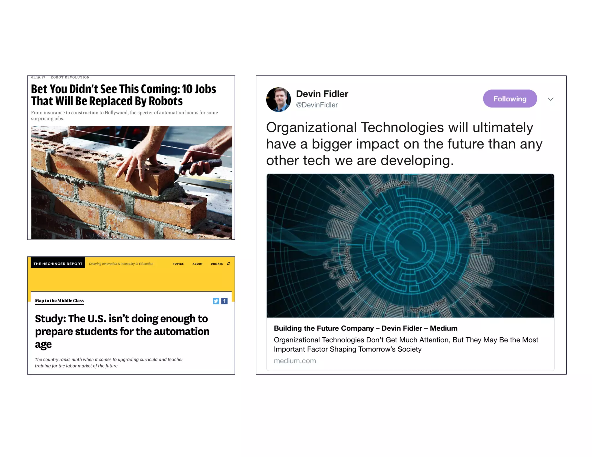 1. Insurance underwriters
2. Bank tellers
3. Financial analysts
4. Construction workers
5. Inventory managers/stockers
6. Farmers
7. Taxi drivers
8. Manufacturing workers
9. Journalists
10.Movie stars
Curious?
 