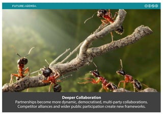Deeper Collaboration
Partnerships become more dynamic, democratised, multi-party collaborations.
Competitor alliances and ...