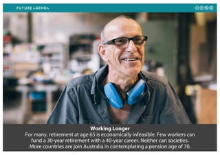 Working Longer
For many, retirement at age 65 is economically infeasible. Few workers can
fund a 30-year retirement with a...